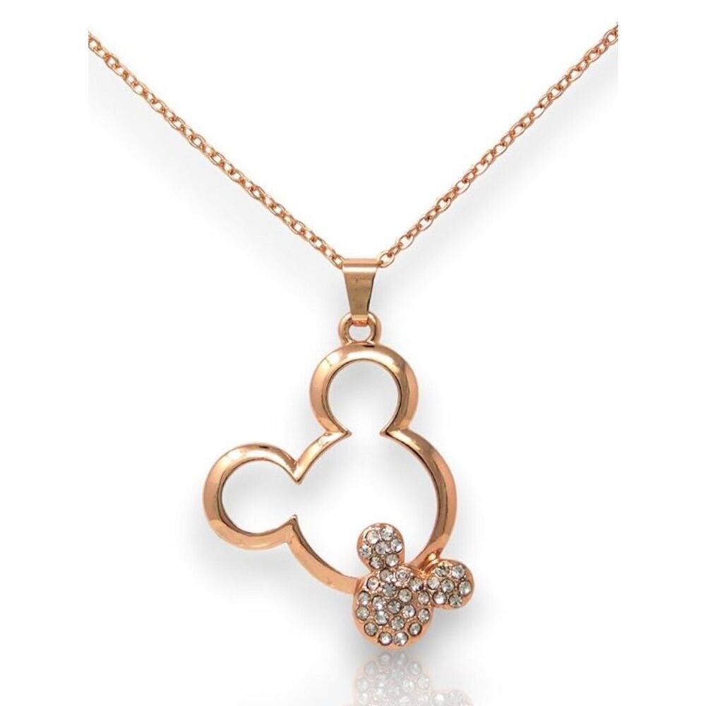 18K Rose Gold Plated and Diamond Austrian Crystal Mickey Mouse Pendant Necklace